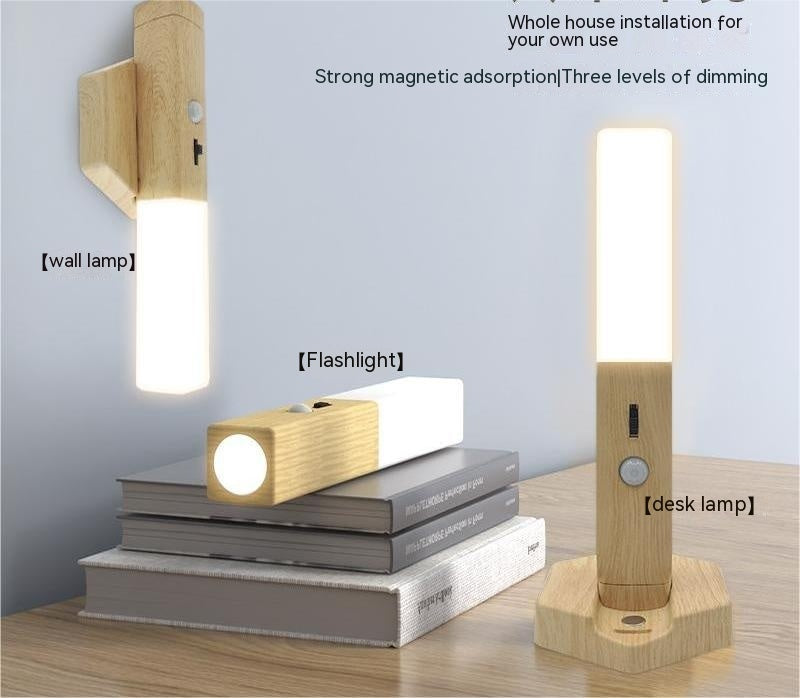 Candeeiro de Mesa em Madeira com Sensor LED – Luz Noturna Elegante para Casa